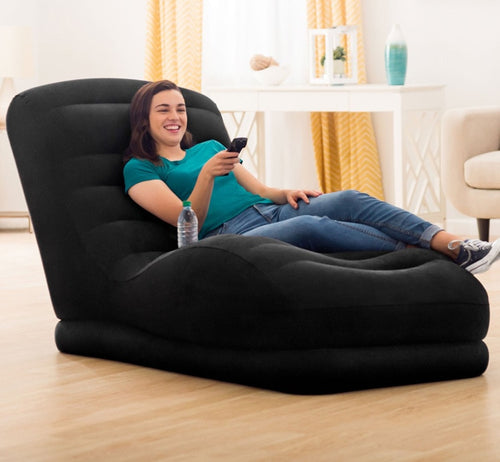 Foldable Lounger/Couch with Backrest Footrest Cup Holder Inflatable Anti Slip Air Sofa Living Room Bedroom Chair with Flock