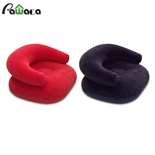 Inflatable Lazy Sofa Folding Chair Outdoor Bed u-type Sapphire Blue PVC Children Flocking Stool 91*91*50cm Red, Sapphire Blue