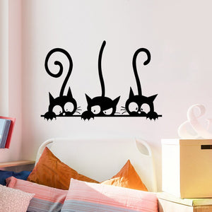 1PCS Cartoon Funny Three Kitties Wall Sticker For Bedroom Dining Living Room Wall Decal Home Decor Cats on the wall 20cm * 30cm