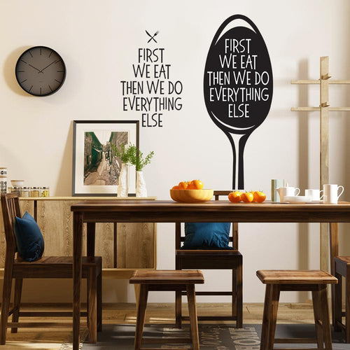 First we eat with Spoon Wall Sticker Kitchen Dining Room Decor Wall Decals Home Decoration Waterproof Wallpaper Art Mural