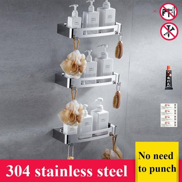 Stainless Steel Shelf Kitchen Storage Shelf Bathroom Toilet Multifunctional Punch Holder corner storage holder shelves