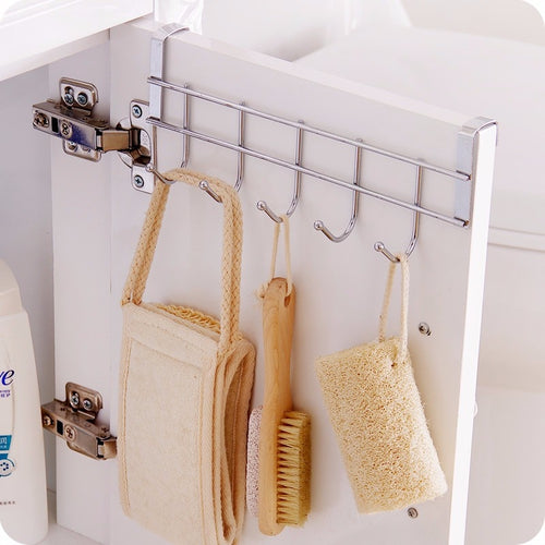 Stainless Steel Bathroom Kitchen Organizer Hanger Hooks With 5-Hook Towel Hat Coat Clothes Cabinet Draw Door Wall Hooks D0211