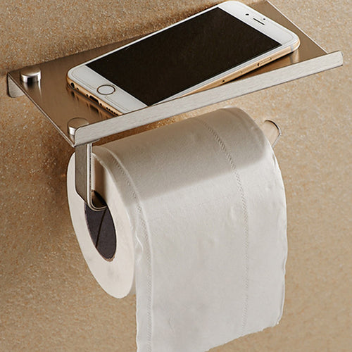 Bathroom Set Toilet Paper Phone Holder with Shelf Stainless Steel Paper Holder Tissue Boxes Bathroom Mobile Phones Towel Rack