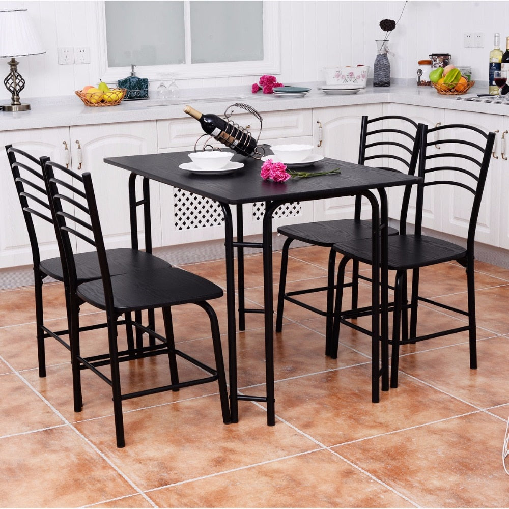 Goplus 5 PCS Black Dining Room Set Modern Wooden Dining Table with 4 Dining Chairs Steel Frame Home Kitchen Furniture HW54791