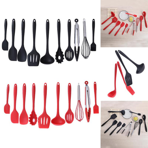 10Pcs/set Silicone Nonstick Baking Cookware Set Household Kitchen Cooking Tools Cooking Utensils Gadgets Red/Black