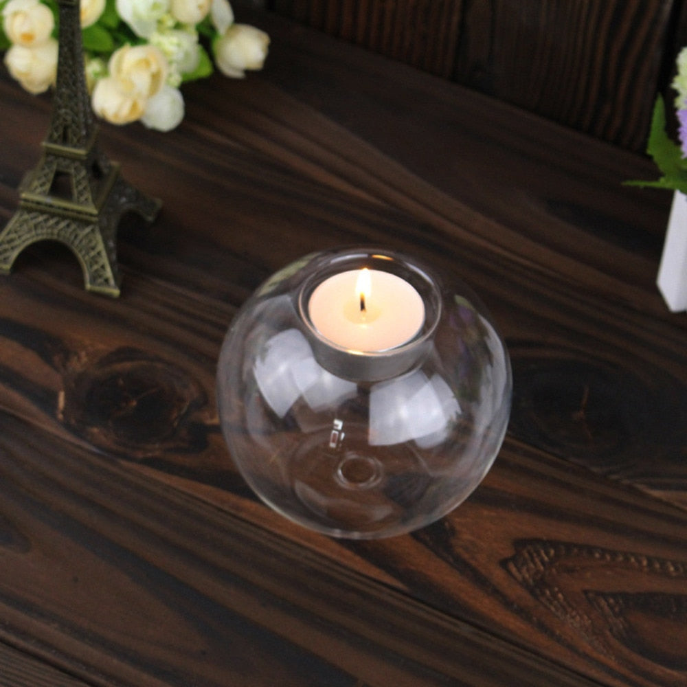 Newest 8CM/10CM/12CM Clear Round Hollow Heat Resistant Glass Candle Holder Wedding Fine Candlestick Dining Room Home Decoration