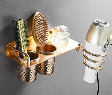 Load image into Gallery viewer, Gold Hair Dryer Holder Space Aluminium Bathroom Wall Shelf Hair Dryer Rack with Basket Bathroom Accessories Banyo Aksesuarlari