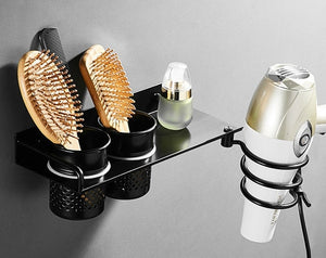 Gold Hair Dryer Holder Space Aluminium Bathroom Wall Shelf Hair Dryer Rack with Basket Bathroom Accessories Banyo Aksesuarlari