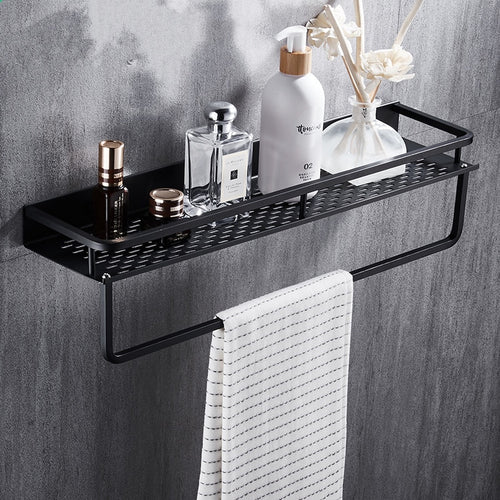 Black Bathroom Shelf Space Aluminum Shower Basket Corner Shelves Bathroom Shampoo Holder Kitchen Storage Rack Accessories